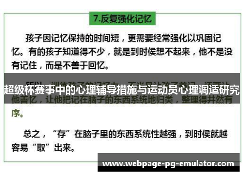 超级杯赛事中的心理辅导措施与运动员心理调适研究